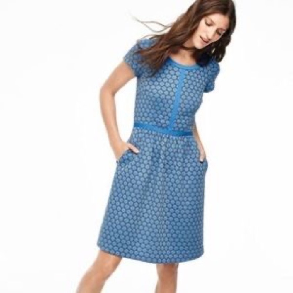 Boden Clementine Jacquard Bright Blue Day Dress Size 12